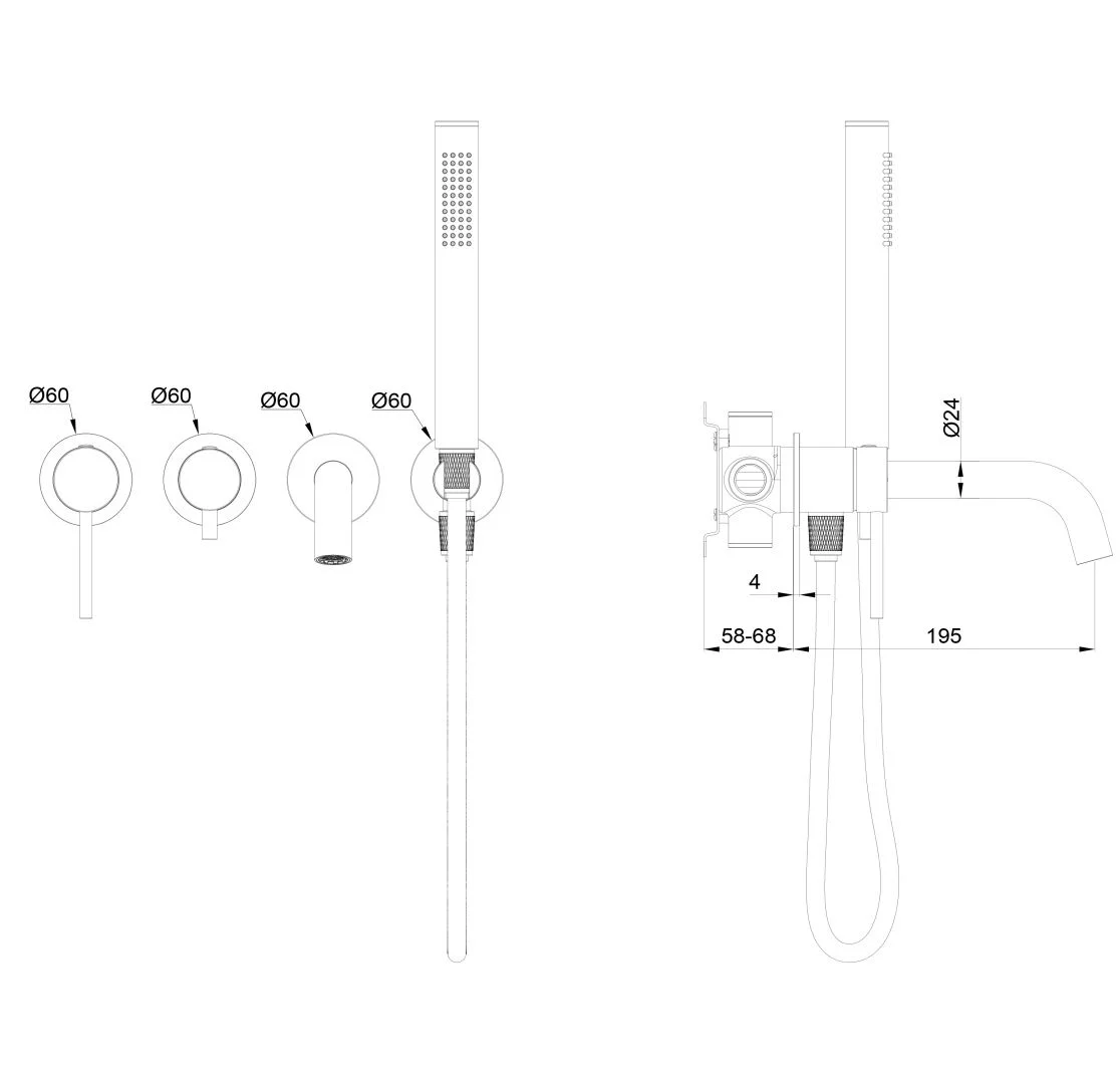 Приобрести смеситель для ванны встраиваемый wonzon & woghand stick, черный матовый (ww-889017-mb)