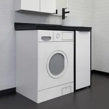 Сomforty Тумба со столешницей и раковиной "Лозанна-100" под стиральную машину, белый глянец