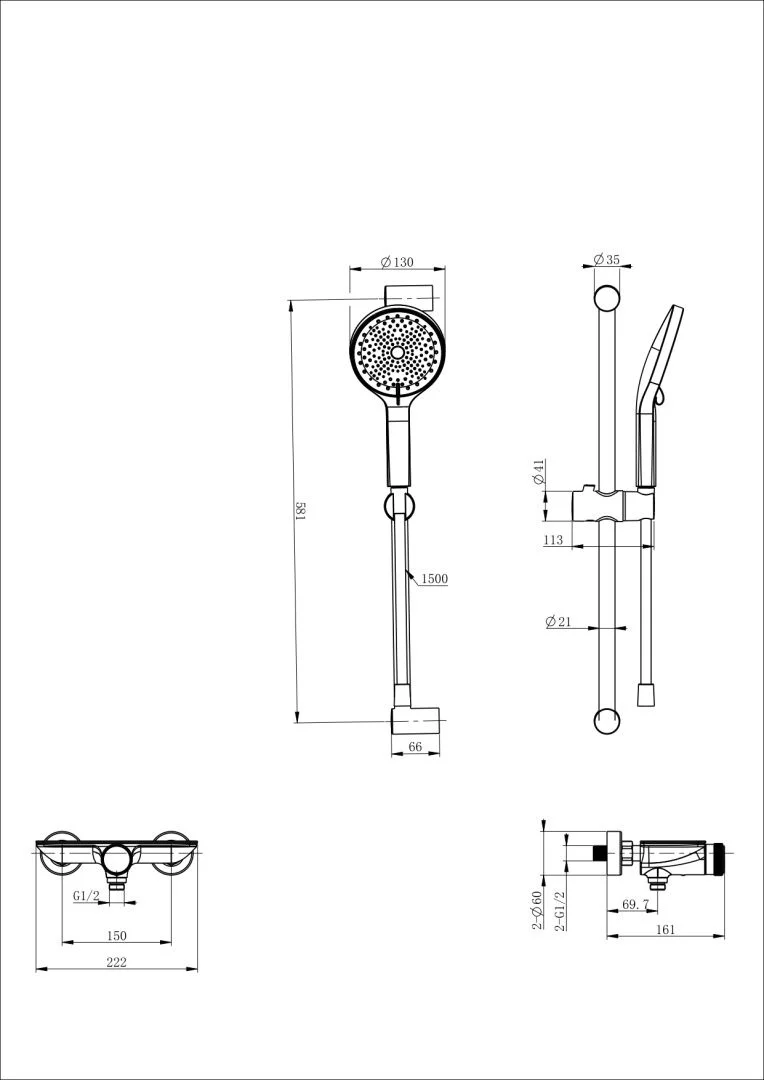 Приобрести смеситель для душа с гарнитуром wonzon & woghand clickplate, темный графит (ww-b2052-a-bgg)