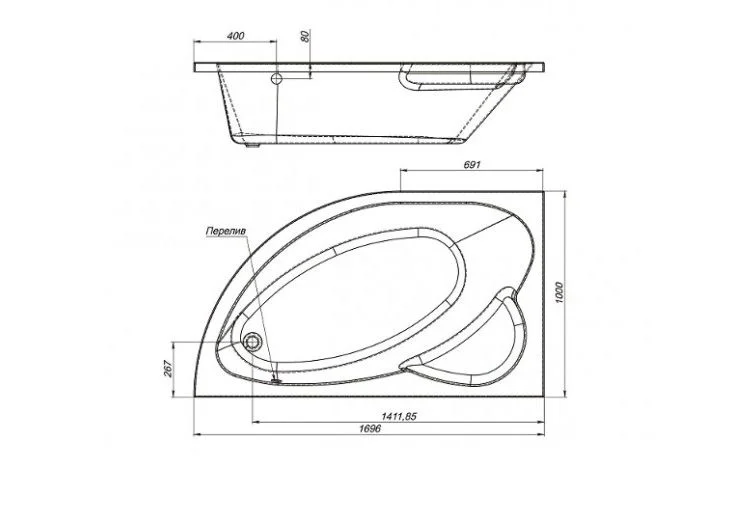 Приобрести mirsant акриловая ванна фанагория premium 170x100 см l