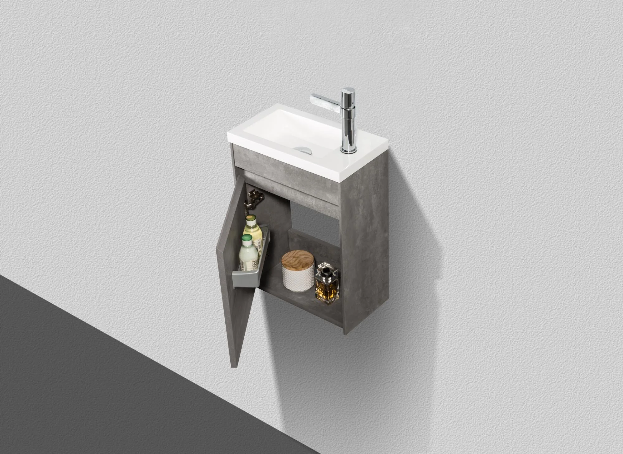 Приобрести belbagno тумба с раковиной pietra mini 40 см, подвесная с дверью 40-l stucco cemento, белая раковина