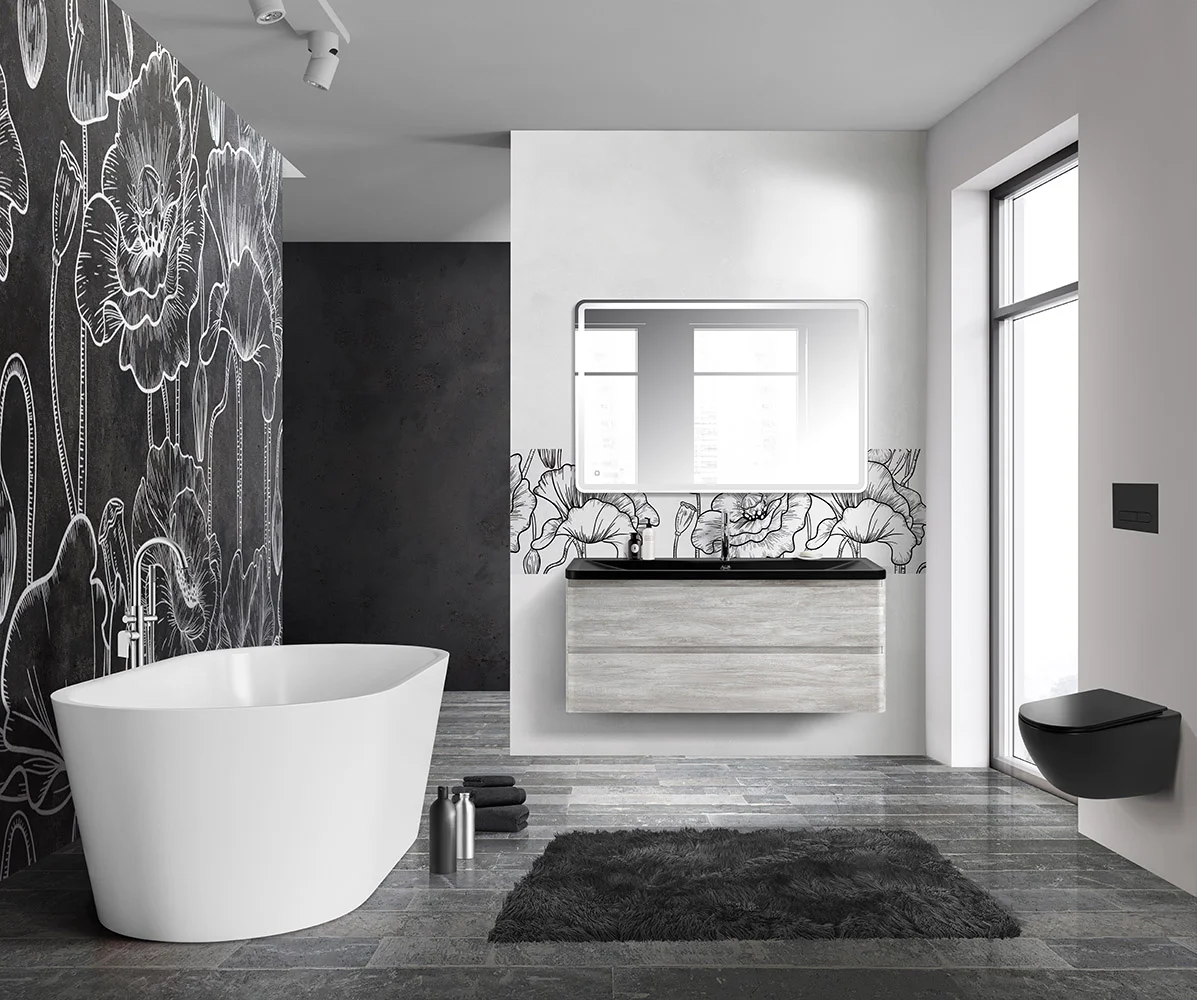 Приобрести belbagno тумба с раковиной albano 120 см, подвесная rovere vintage bianco, чёрная раковина