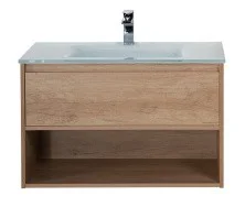 BelBagno Тумба c раковиной KRAFT 80 см, с одним ящиком и полкой, подвесная Rovere Nebrasca Nature, стеклянная раковина