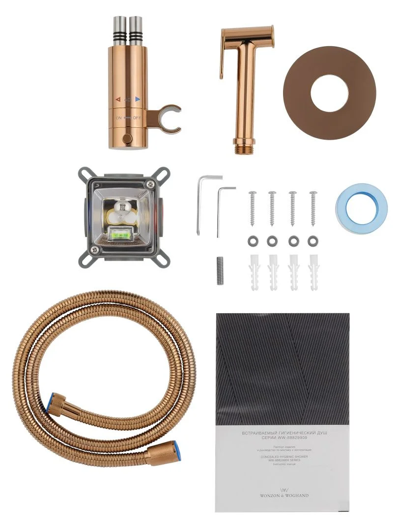 Приобрести смеситель с гигиеническим душем и термостатом встраиваемый wonzon & woghand, розовое золото (ww-88829909-rg)