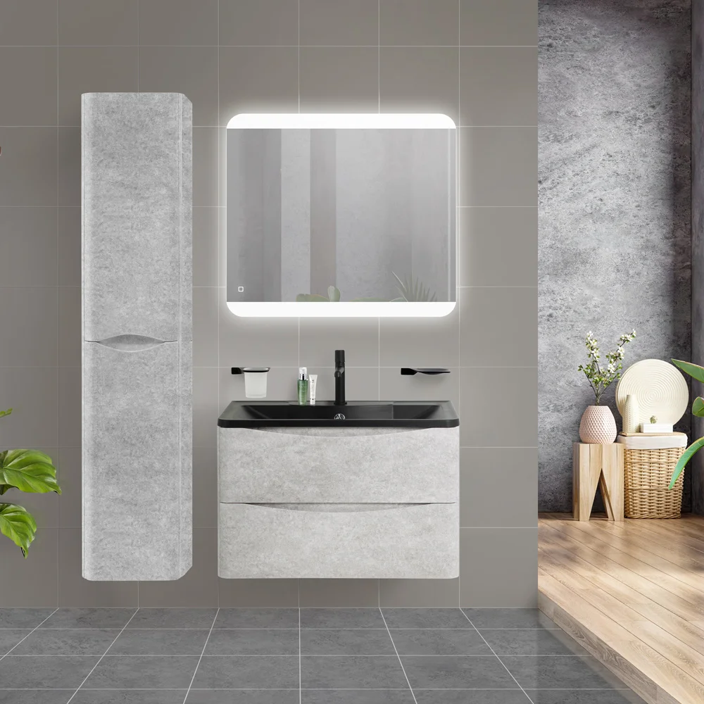 Приобрести belbagno тумба с раковиной acqua 100 см, подвесная cemento verona grigio, чёрная раковина