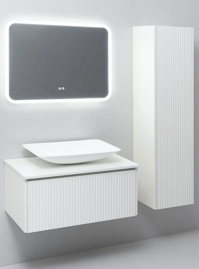 Приобрести шкаф-пенал подвесной monaco 35 см. белая кожа