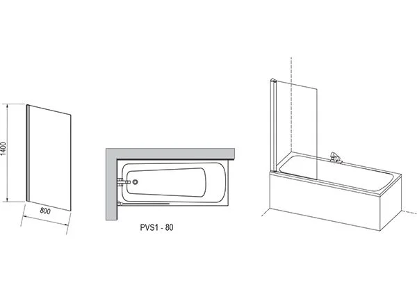 Приобрести ravak шторка для ванны pivot pvs1 80 см 79840300z1 чёрный/прозрачное