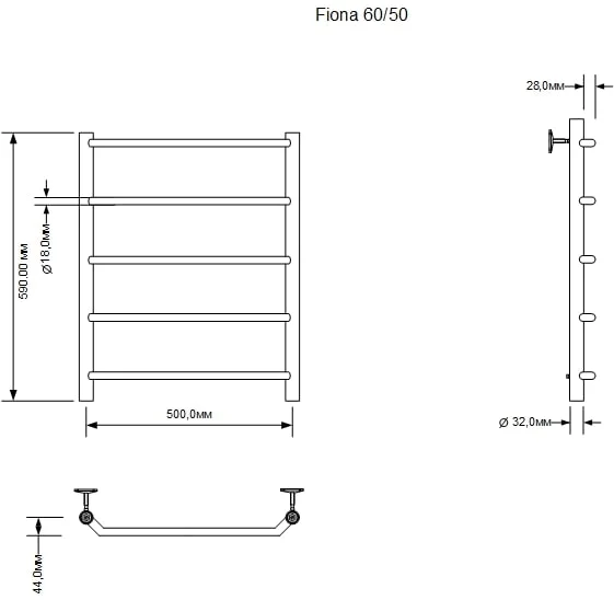Приобрести aquanet полотенцесушитель водяной fiona 60x50 см, хром