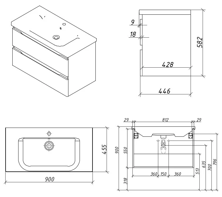 Приобрести caprigo тумба с раковиной подвесная forte 90 см, белая 36113-sf027