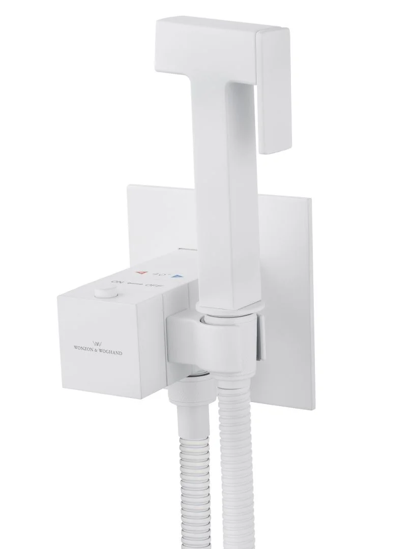 Приобрести смеситель с гигиеническим душем и термостатом, встраиваемый wonzon & woghand, белый матовый (ww-88829910-mw)