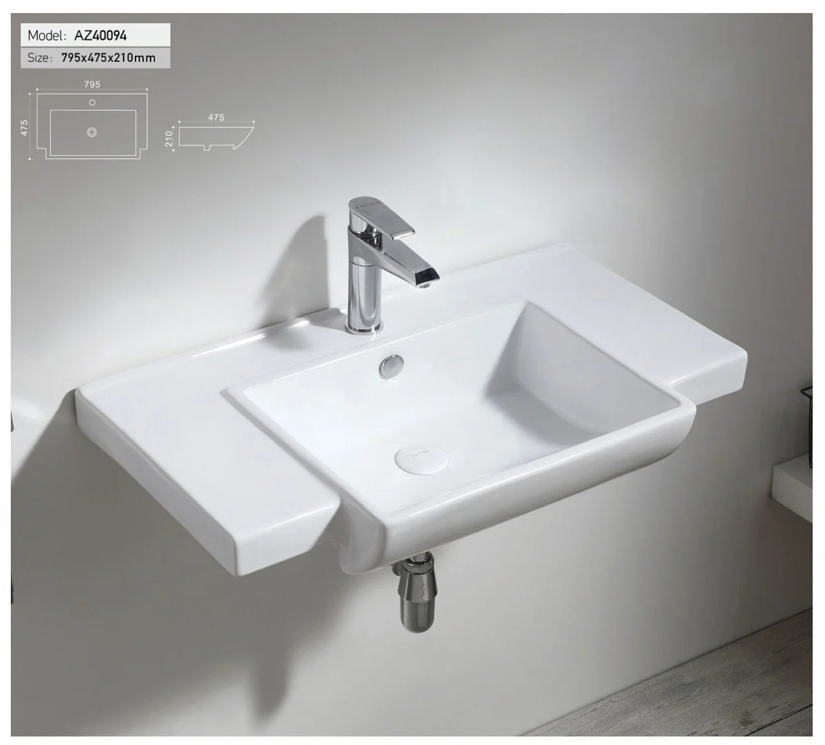 Приобрести azario раковина подвесная 79,5х47,5 см, белая az-40094