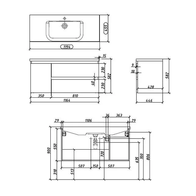 Приобрести caprigo тумба с раковиной forte 120 см, левая, стилл