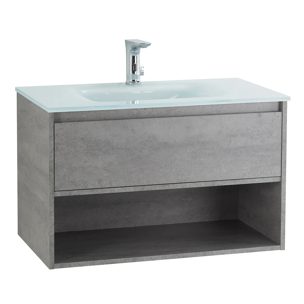 Приобрести belbagno тумба c раковиной kraft 80 см, с одним ящиком и полкой, подвесная cemento grigio, стеклянная раковина