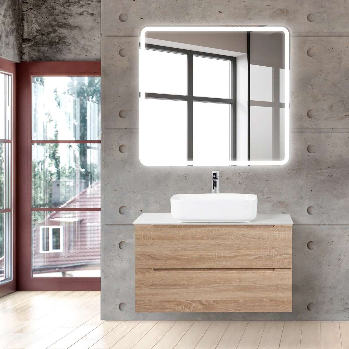 Приобрести belbagno тумба со столешницей etna 90 см, подвесная rovere bianco