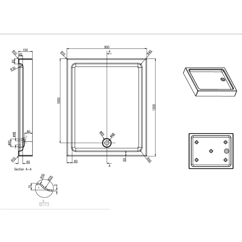 Приобрести поддон акриловый azario universal 90х120х15см p1912 r/l