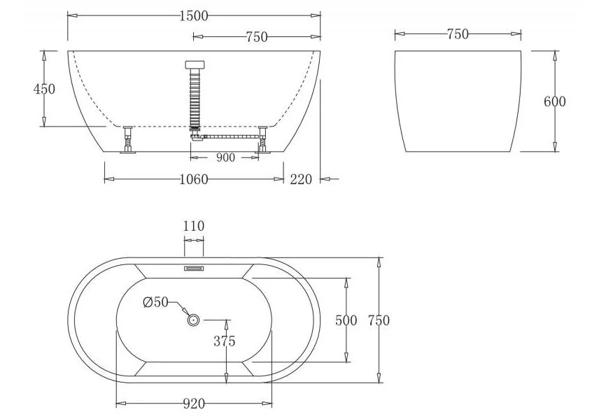 Приобрести ванна акриловая отдельностоящая belbagno 150х75 см, bb70-1500