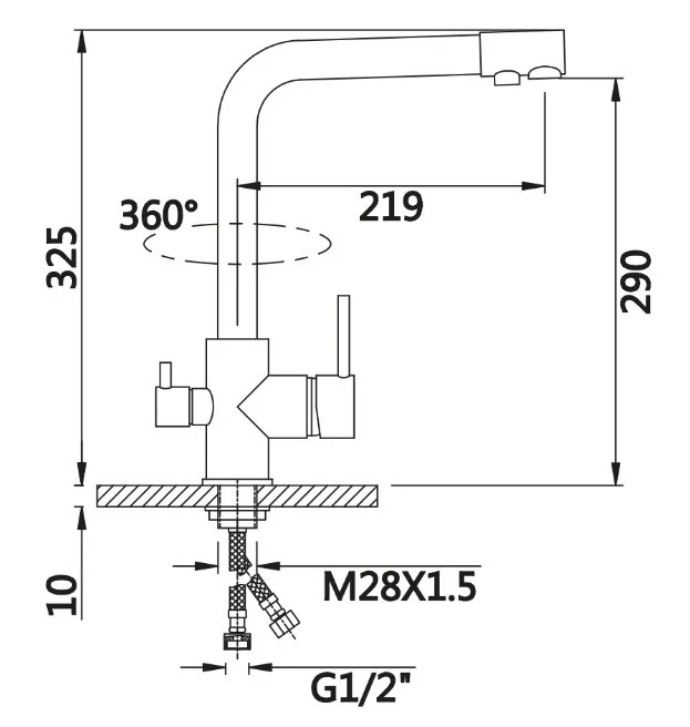Приобрести смеситель для кухни vieir kitchen 325 мм, с подключением к фильтру, хром v15002