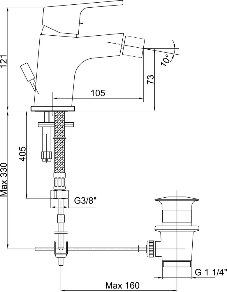 Приобрести смеситель для биде e.c.a. tiera с донным клапаном 102110195ex