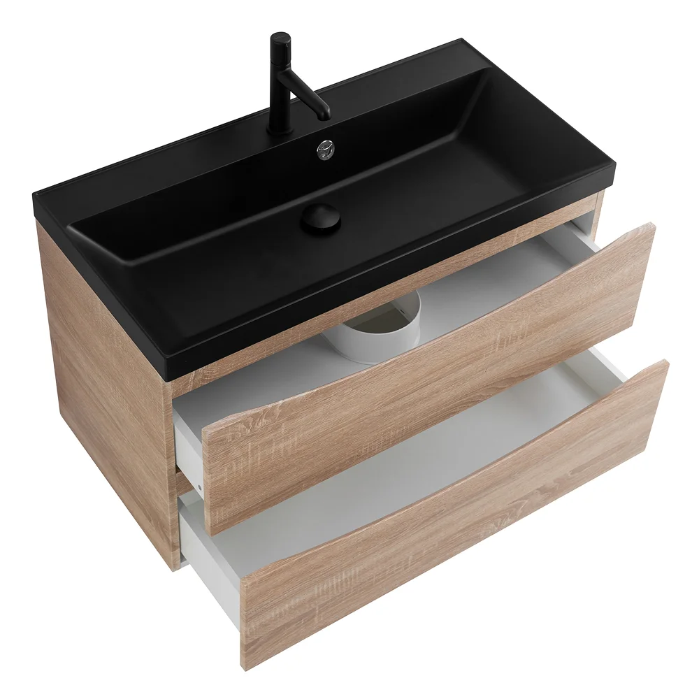 Приобрести belbagno тумба с раковиной marino 90 см, подвесная rovere bianco, чёрная раковина