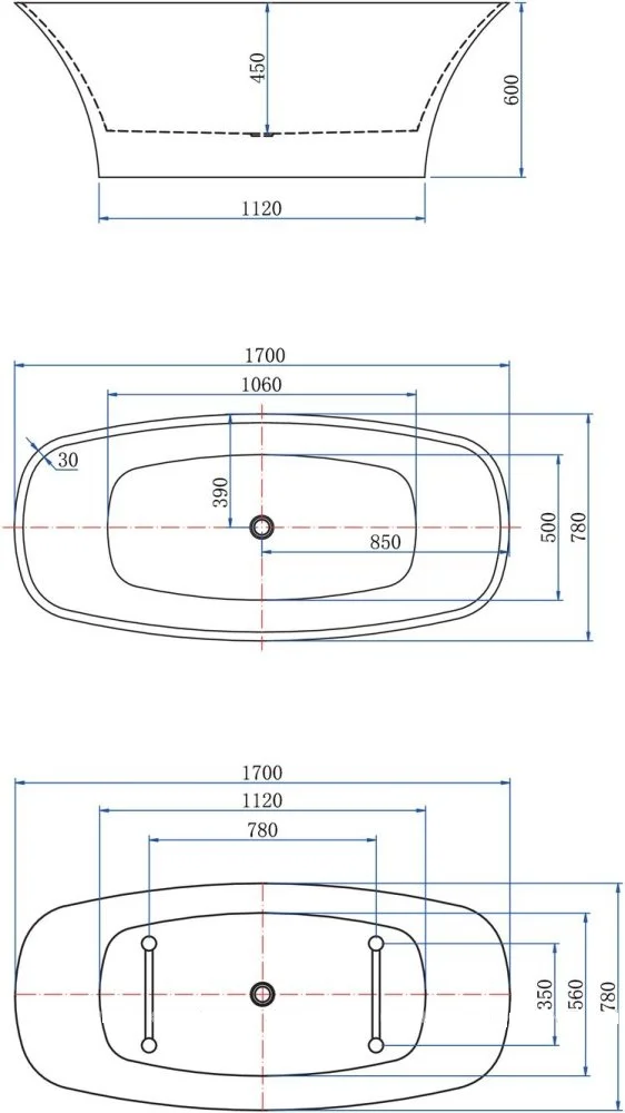 Приобрести aquanet акриловая ванна family smart 170x78 см, черная 88778 matt finish
