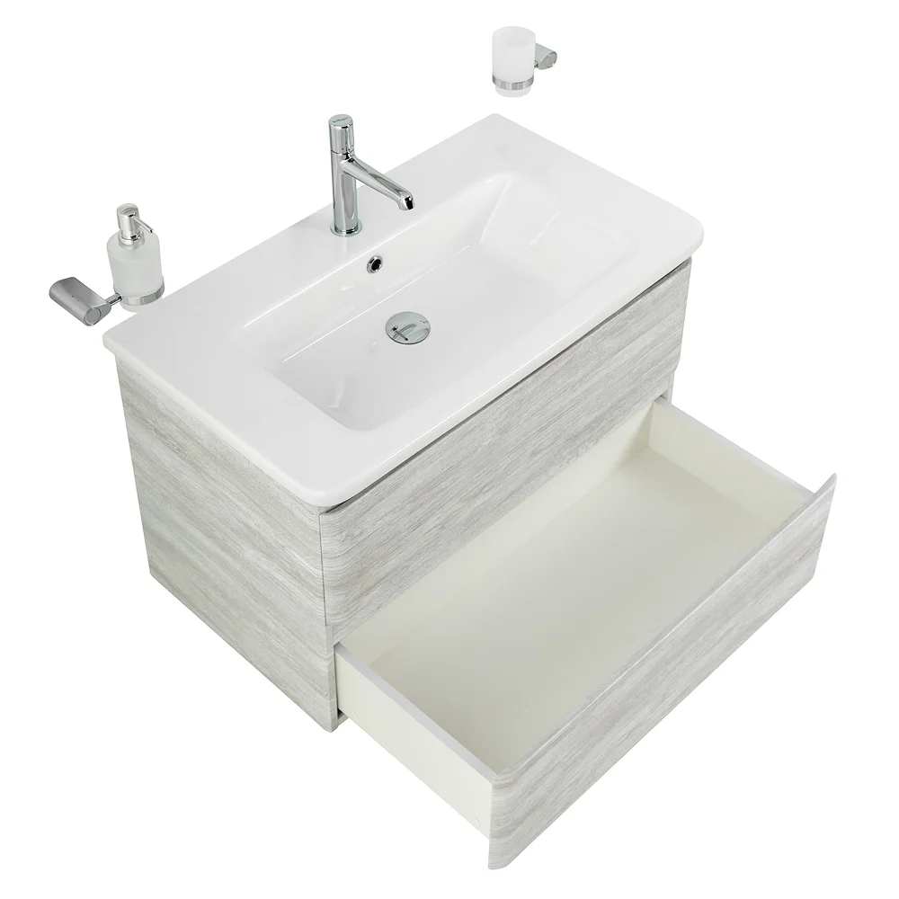 Приобрести belbagno тумба с раковиной albano-cer 80 см, подвесная rovere vintage bianco, белая раковина