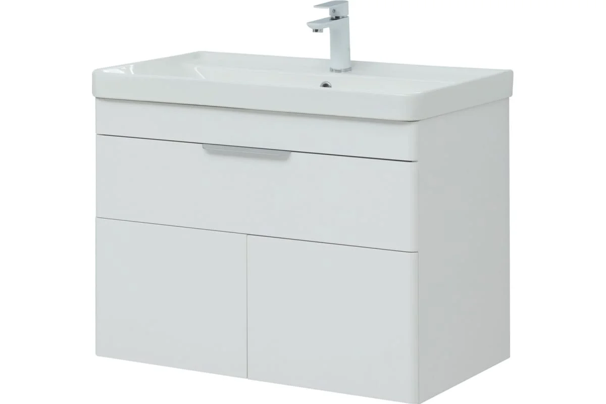 Приобрести aquanet тумба с раковиной ирис new 81 см, белая глянец (1 ящик, 2 дверцы)