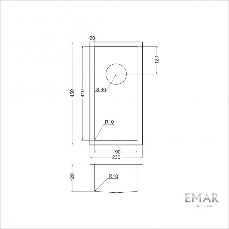 Приобрести emar кухонная мойка 23х45 см, графит emb-126a pvd nano dark
