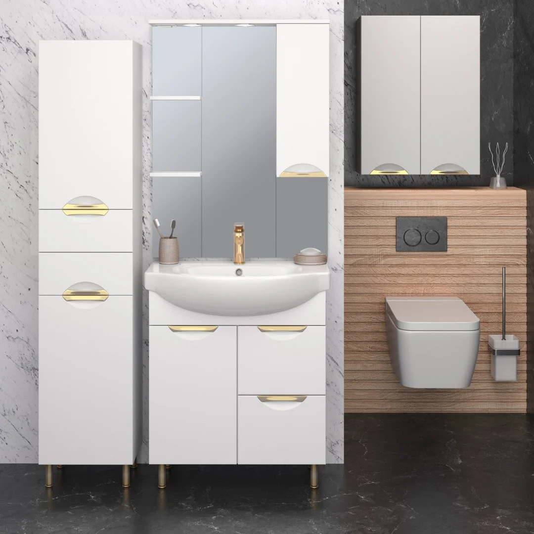 Приобрести aqua de marco зеркало-шкаф eleganse 75 см, правое, белый\золото 1075cgele/r