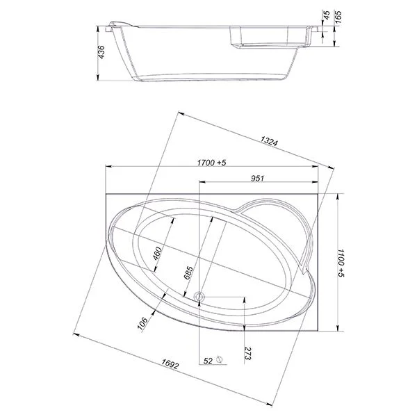 Приобрести акриловая ванна mirsant массандра premium 170х110 r