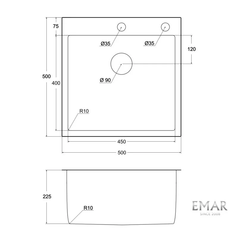 Приобрести emar кухонная мойка 50х50 см, сатин emb-117a pvd nano satine