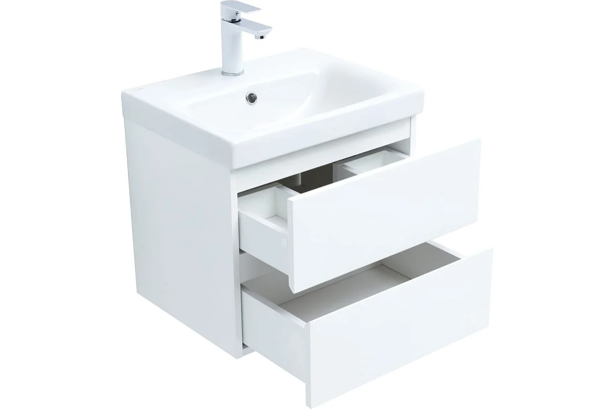 Приобрести aquanet тумба с раковиной беркли 50 см, белая глянец (2 ящика)