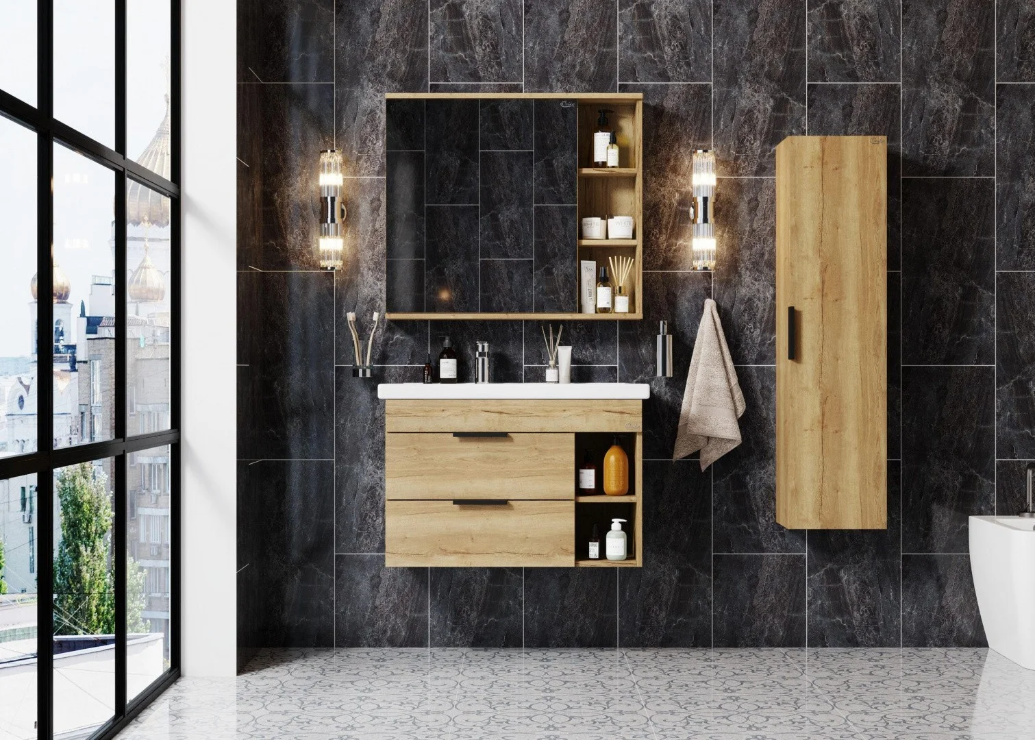 Приобрести onika тумба подвесная с раковиной легран 80х55см, светлый дуб, 108047