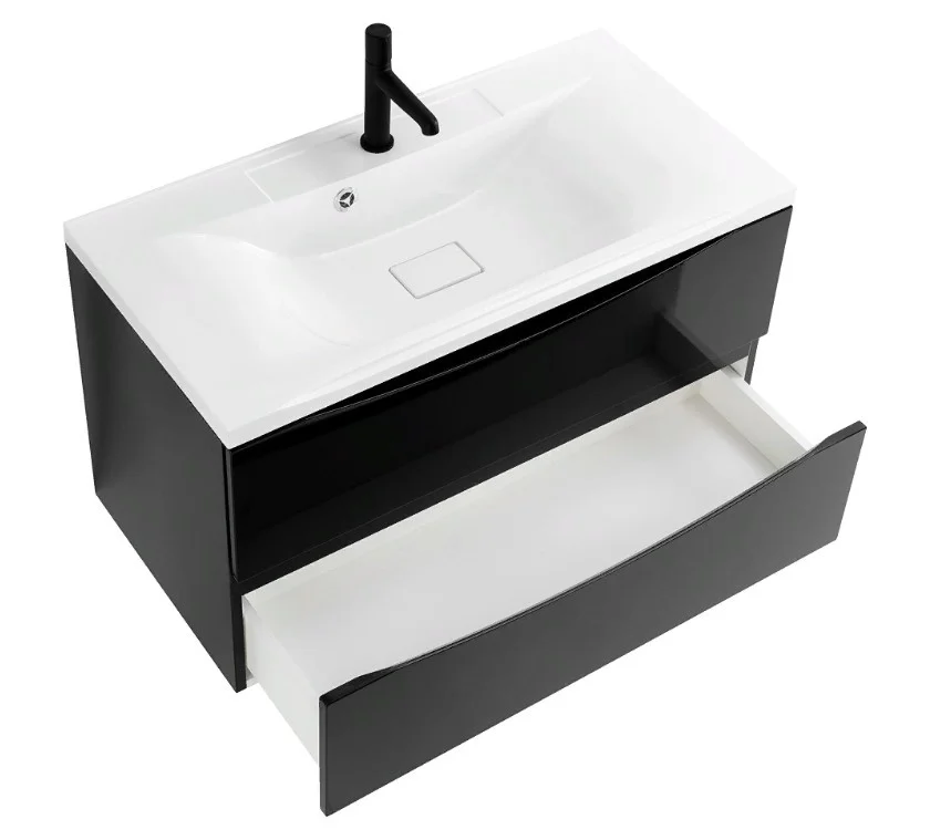 Приобрести тумба подвесная с раковиной belbagno marino-1000-2c-so-nl-p 100 см, nero lucido