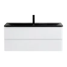 BelBagno Тумба с раковиной ALBANO 120 см, подвесная Bianco Lucido, чёрная раковина