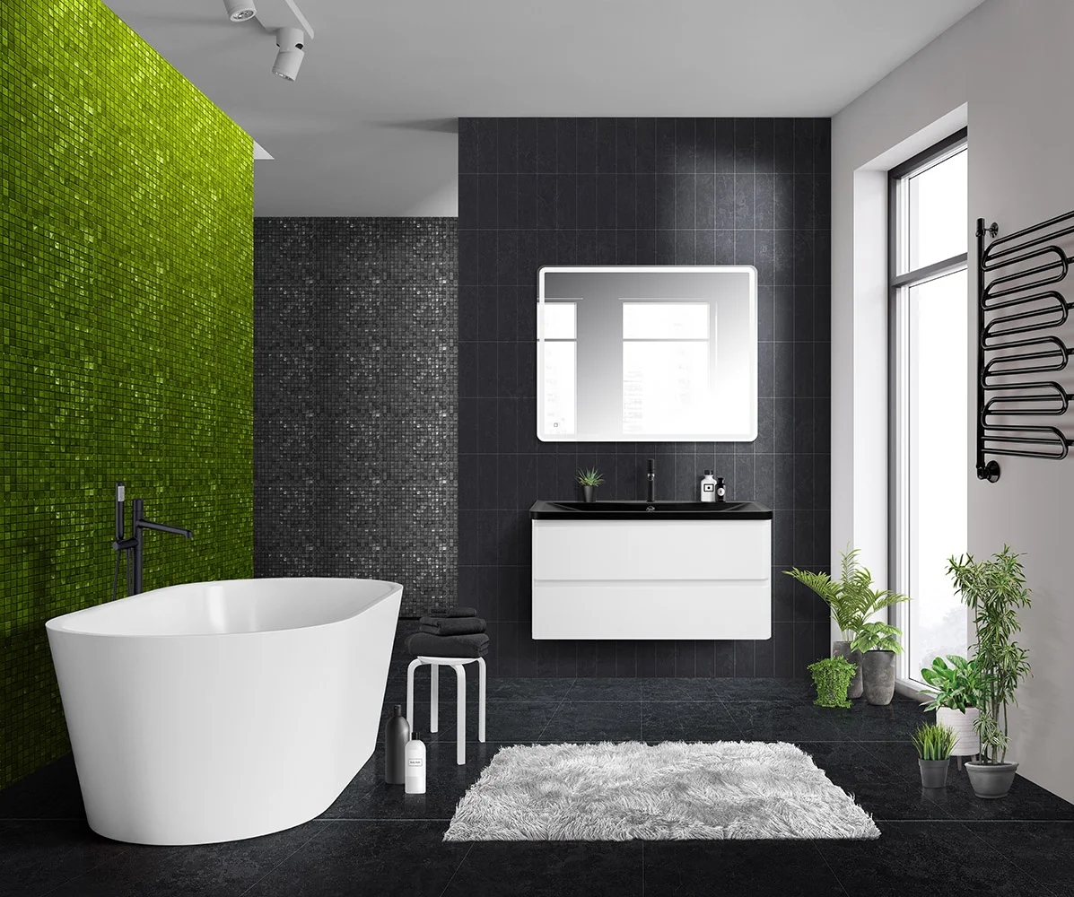 Приобрести belbagno тумба с раковиной albano 100 см, подвесная bianco lucido, чёрная раковина