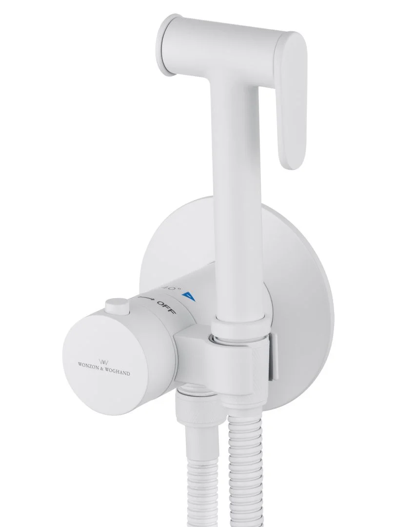 Приобрести смеситель с гигиеническим душем и термостатом встраиваемый wonzon & woghand, белый матовый (ww-88829909-mw)
