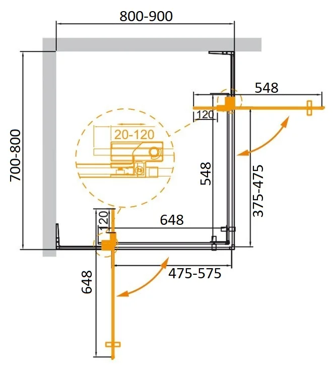 Приобрести cezares душевое ограждение slider 70х80 см, бронза\черный slider-ah-2-70/80-80/90-br-nero