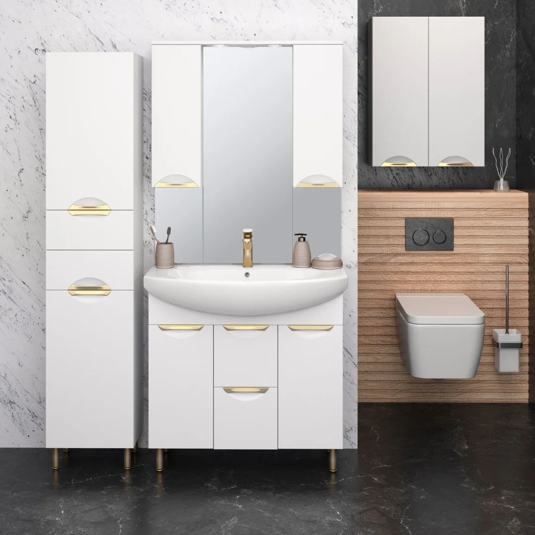 Приобрести aqua de marco зеркало-шкаф eleganse 85 см, белый\золото 1085cgele