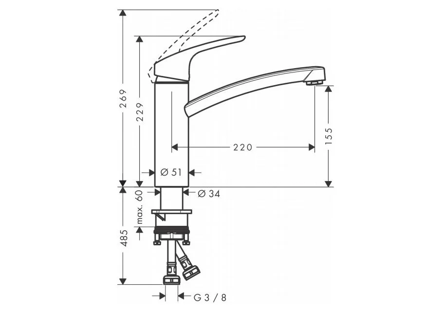 Приобрести 31806000 focus смеситель для кухни, однорычажный, с накидной гайкой, ⅜’