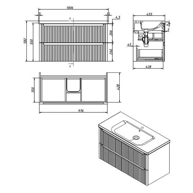 Приобрести caprigo тумба с раковиной termin-smalty stripe 100 см, голубая, эмаль