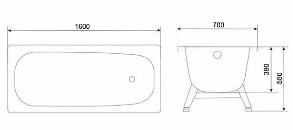Приобрести ванна стальная loranto 160х70 см, белая в комплекте с ножками (85365)