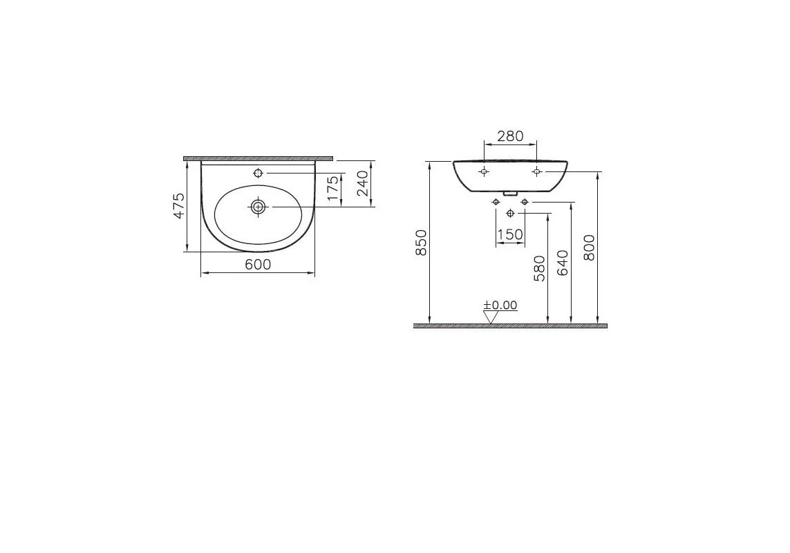 Приобрести раковина подвесная vitra zentrum 60 см 5786b003-0001