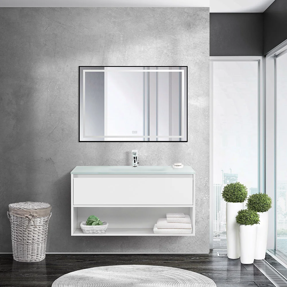 Приобрести belbagno тумба c раковиной kraft 90 см, с одним ящиком и полкой, подвесная bianco opaco, стеклянная раковина