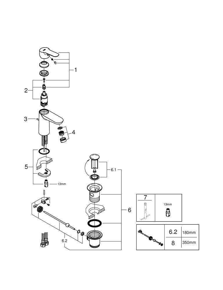 Приобрести смеситель для раковины grohe bauedge с донным клапаном, хром 23328000