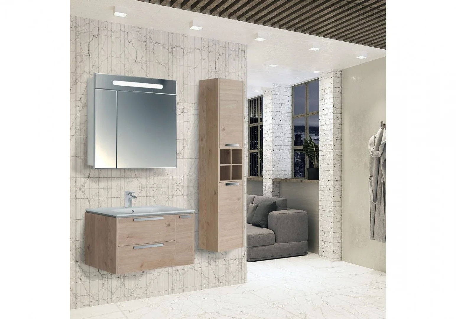 Приобрести тумба подвесная roca lago с раковиной 80 см, дуб светлый 7.8572.9.644.4; 7.3279.9.c00.0