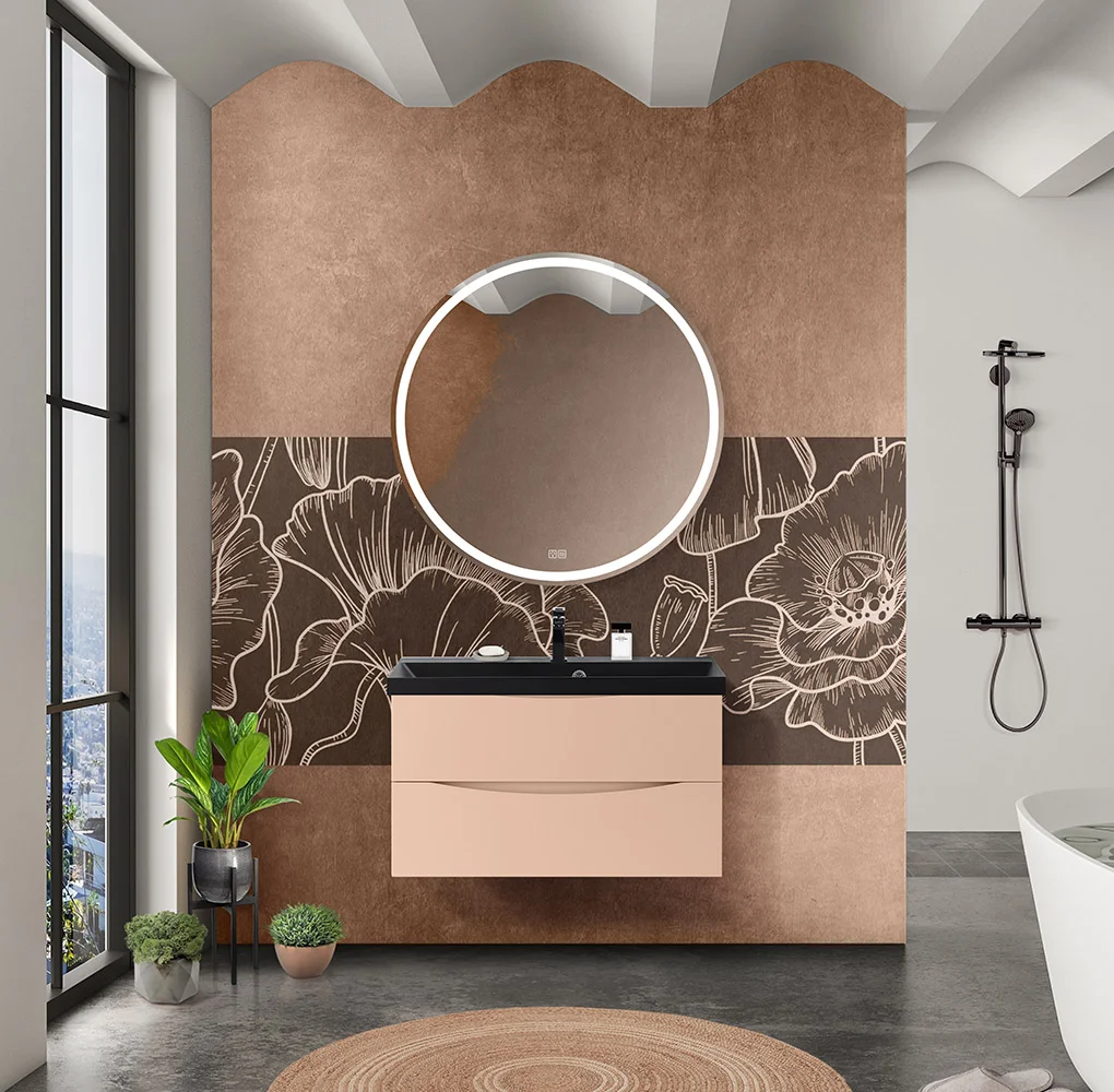 Приобрести belbagno тумба с раковиной marino 80 см, подвесная crema opaco, чёрная раковина
