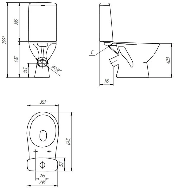 Приобрести напольный унитаз-компакт cersanit just 031 3/6 tpl