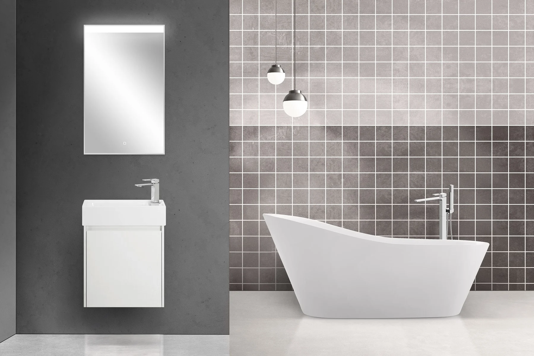 Приобрести belbagno тумба с раковиной kraft mini 50 см, подвесная bianco opaco правосторонняя, белая раковина