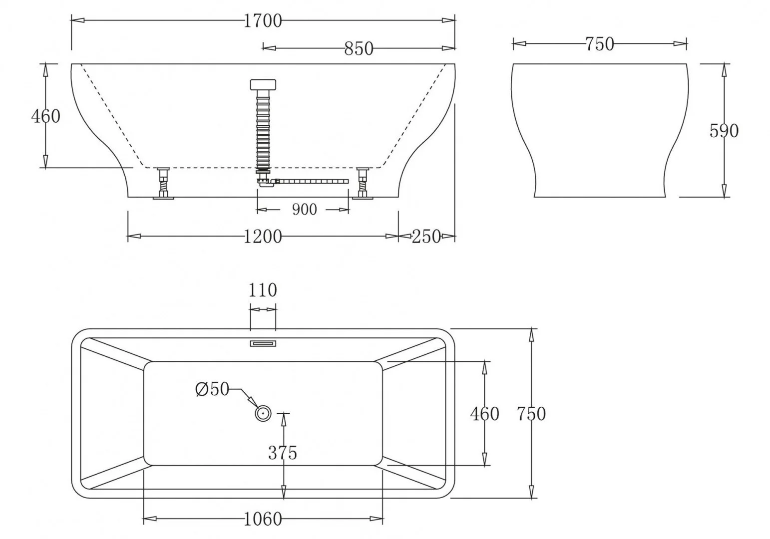 Приобрести ванна акриловая отдельностоящая belbagno 170x75 см, bb73-1700