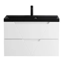 BelBagno Тумба с раковиной VITTORIA 90 см, подвесная Bianco Opaco, чёрная раковина